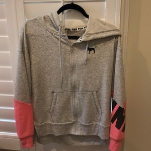 Pink VS hooded zip up sweatshirt